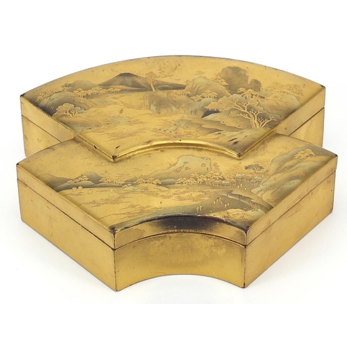 70 - Japanese Makie lacquer box and cover decorated with with landscapes and Mount Fuji, 13.5cm wide