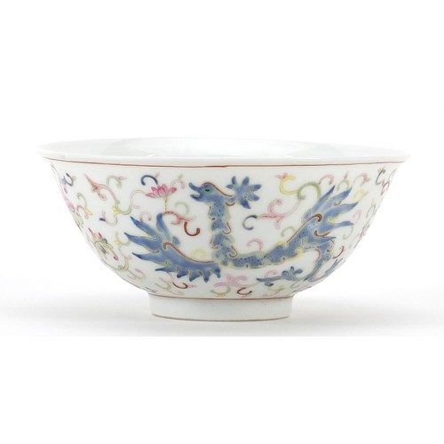 492 - Chinese porcelain bowl hand painted in the famille rose palette with phoenixes amongst flowers and s... 