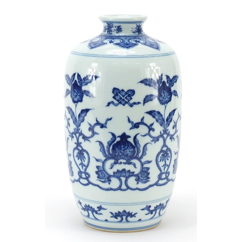 153 - Chinese blue and white porcelain vase hand painted with flowers, six figure character marks to the b... 