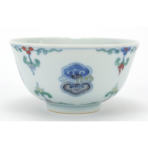 266 - Chinese doucai porcelain bowl hand painted with flowers, six figure character marks to the base, 11c... 