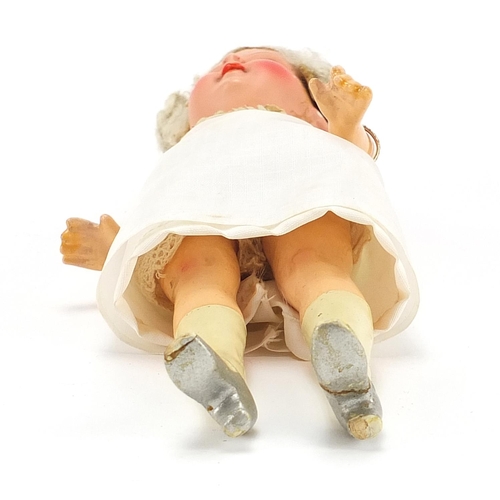 611 - Armand Marseille, German bisque headed miniature doll with open and close eyes and articulated limbs... 