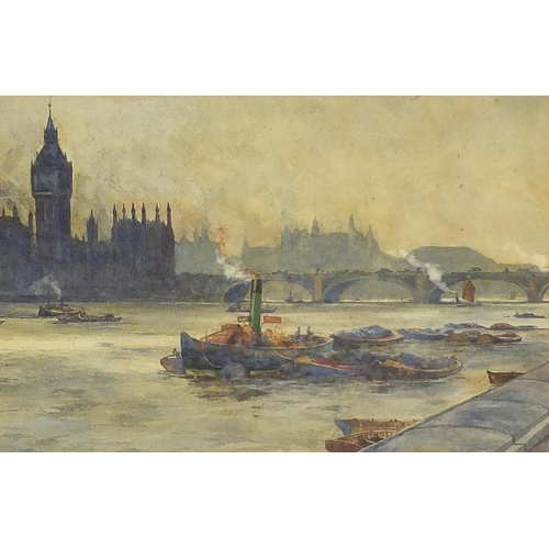 1008 - Boats on the River Thames, late 19th/early 20th century watercolour, mounted, framed and glazed, 35c... 