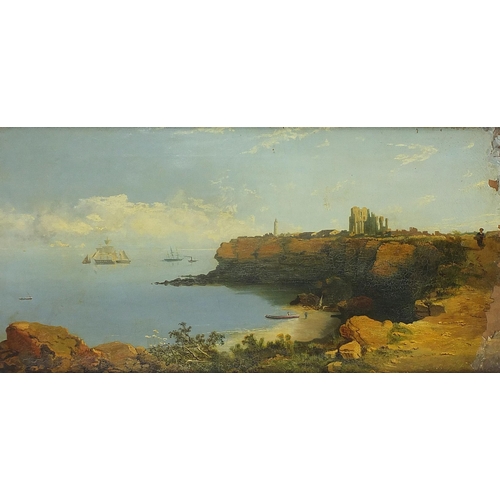 1047 - Edmund John Niemann - Tynemouth Harbour, 19th century oil on canvas, inscribed verso, mounted, frame... 