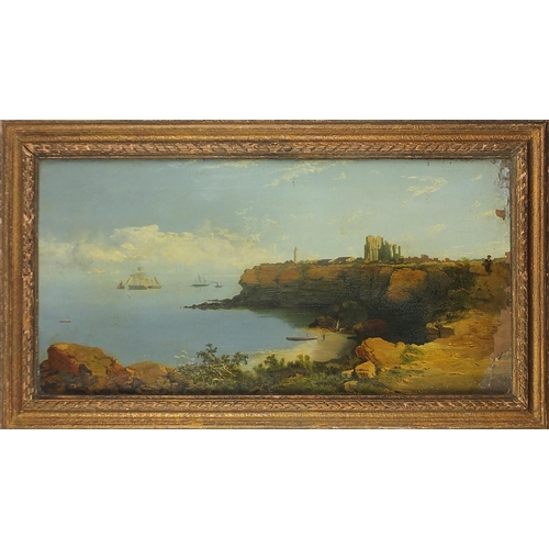 1047 - Edmund John Niemann - Tynemouth Harbour, 19th century oil on canvas, inscribed verso, mounted, frame... 