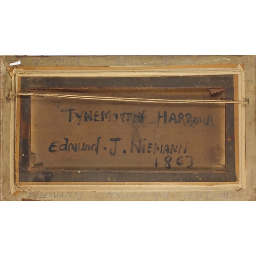 1047 - Edmund John Niemann - Tynemouth Harbour, 19th century oil on canvas, inscribed verso, mounted, frame... 