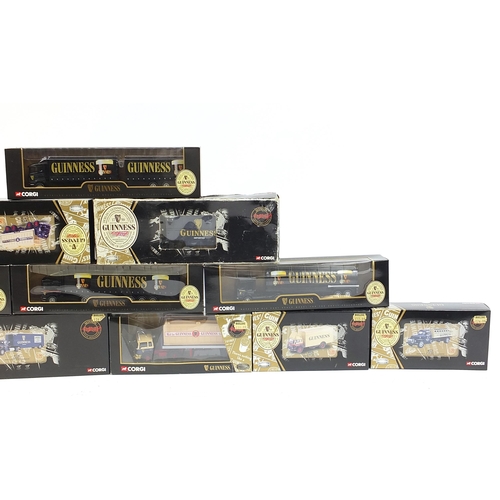 183 - Eleven Guinness advertising Corgi diecast lorries with boxes including Scania four wheel rigid lorry... 