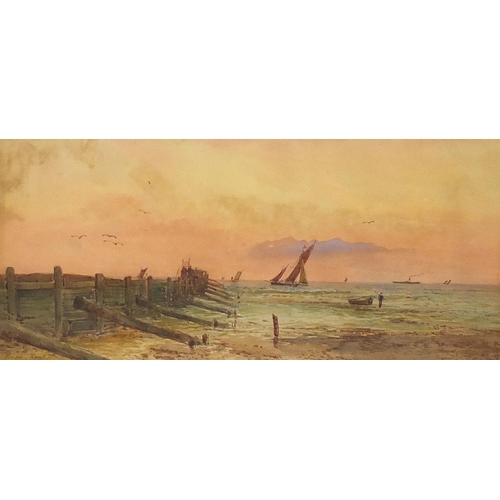 1005 - Horace Chambers - Coastal scene with boats and figures, watercolour, mounted, framed and glazed, 56c... 