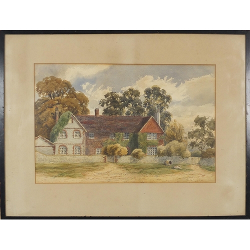 1048 - Village scene with cottages, late 19th century watercolour, monogrammed R B L, mounted, framed and g... 