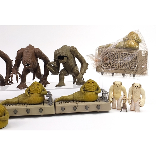 608 - 1980's Star Wars toys including Jabba Rancor and Jabba the Hutt, the largest 26cm high