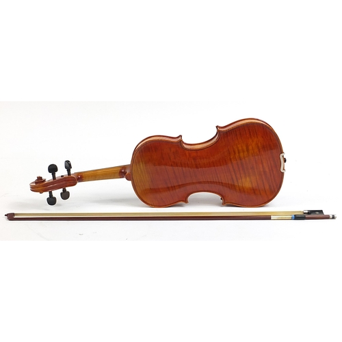 499 - The Arcadia violin by Stentor with bow and protective case, the back 37cm in length