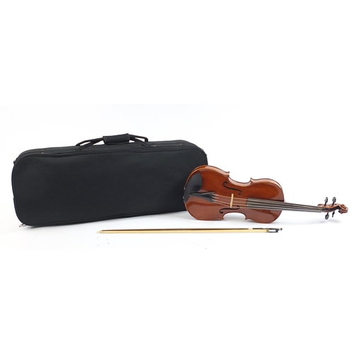 498 - The Elysia violin by Stentor with bow and protective carry case, the back 42cm in length