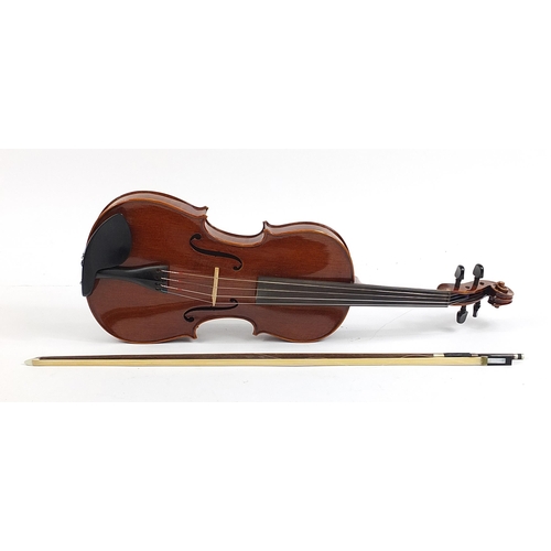 498 - The Elysia violin by Stentor with bow and protective carry case, the back 42cm in length