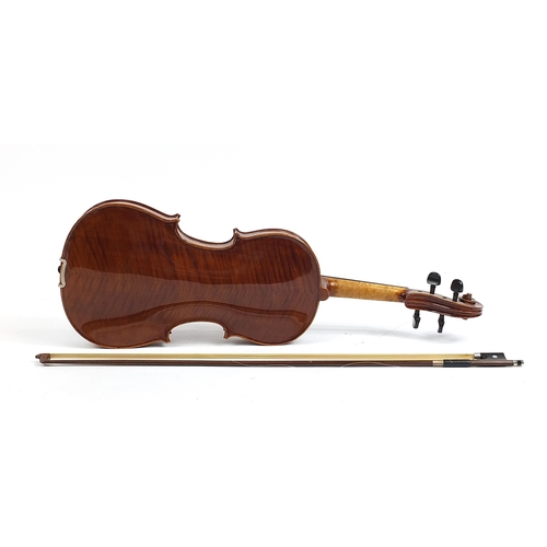 498 - The Elysia violin by Stentor with bow and protective carry case, the back 42cm in length