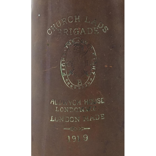 485 - Two military interest copper Church Lads' Brigade bugles, 27.5cm in length