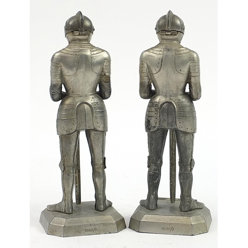 501 - Two novelty spelter knight in armour design table lighters, 24cm high