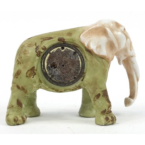 345 - Continental porcelain elephant mantle clock, 18cm in length