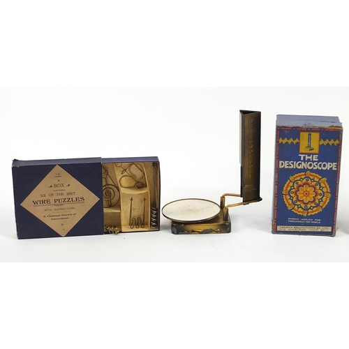 614 - Victorian Designoscope, wire puzzles and Nerve croquet, all with boxes