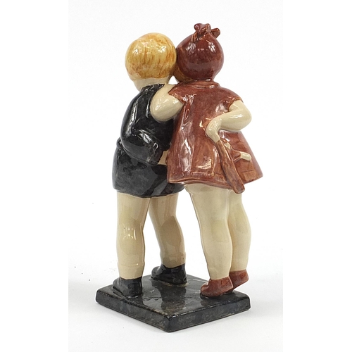 11 - Marcel Guillard & Alexandra Kelety for Etling, French Art Deco figure group of two whispering childr... 