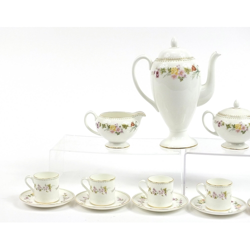 575 - Wedgwood Mirabelle six place coffee service numbered R4537, the coffee pot 26cm high