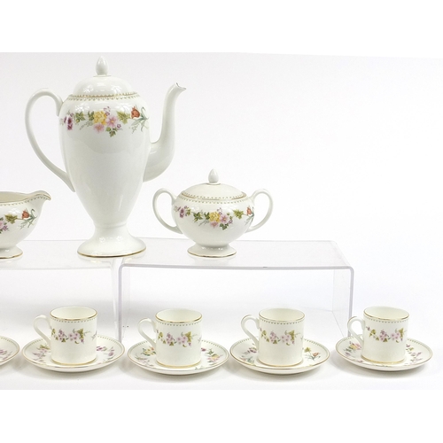 575 - Wedgwood Mirabelle six place coffee service numbered R4537, the coffee pot 26cm high