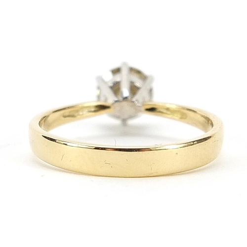 636 - 18ct gold Champagne diamond solitaire ring, approximately 0.50 carat, size L, 2.4g