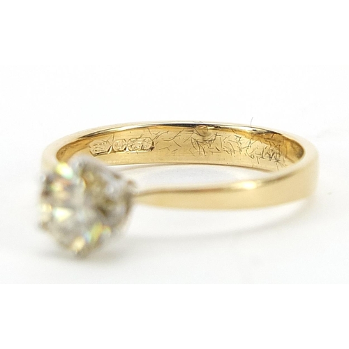 636 - 18ct gold Champagne diamond solitaire ring, approximately 0.50 carat, size L, 2.4g