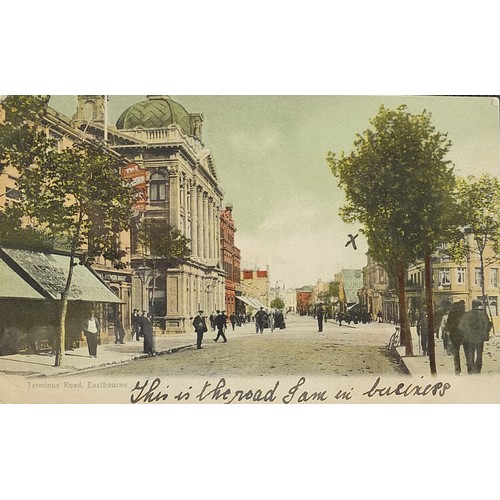 362 - Collection of early 20th century and later Eastbourne postcards arranged in an album titled Old Town... 