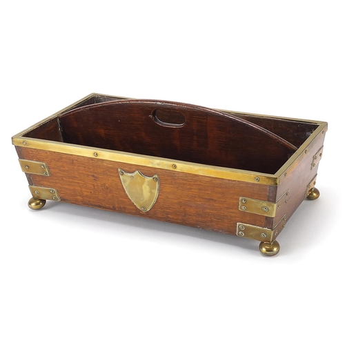 513 - Early 19th century oak cutlery box with brass mounts, 37cm wide