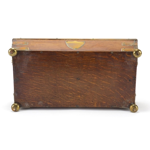 513 - Early 19th century oak cutlery box with brass mounts, 37cm wide