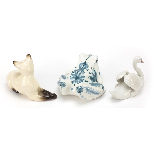 582 - Collectable china animals comprising Royal Copenhagen swan, Royal Doulton Siamese cat and David Shar... 