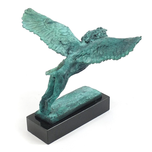460 - Mark Coreth for McArthur Glen group Verdigris bronze study of a winged lion raised on a rectangular ... 