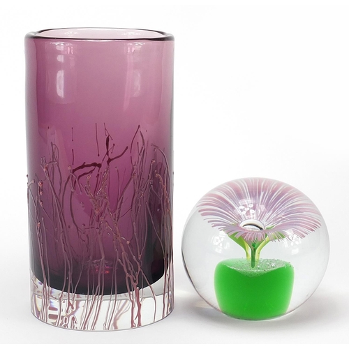 135 - Beranek Czechoslovakian amethyst glass vase and paperweight signed Valner & Kouril, the vase 19cm hi... 