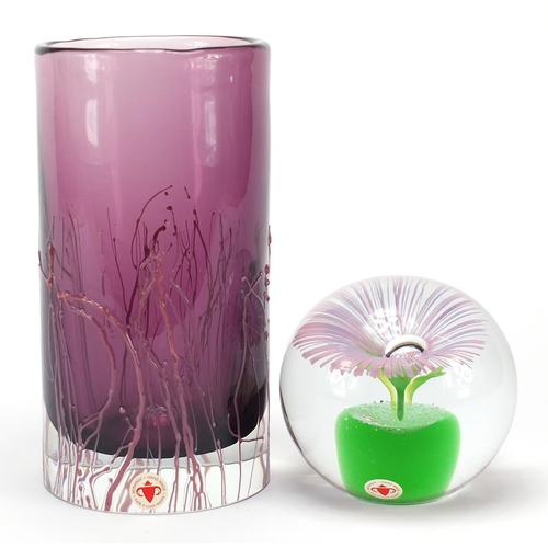 135 - Beranek Czechoslovakian amethyst glass vase and paperweight signed Valner & Kouril, the vase 19cm hi... 