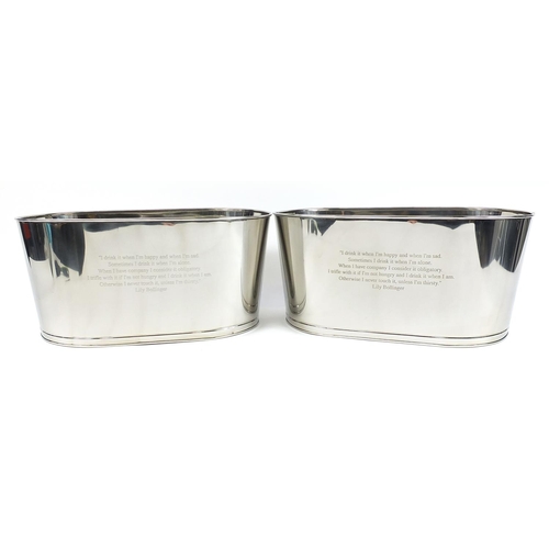 439 - Pair of large Champagne ice buckets with Napoleon Bonaparte and Lily Bollinger mottos, 30cm H x 65cm... 