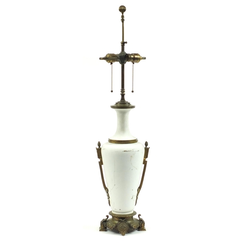 186 - Classical white marble table lamp with bronze mounts, 90cm high