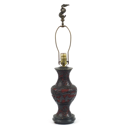 234 - Chinese cinnabar lacquer vase table lamp, 63cm high