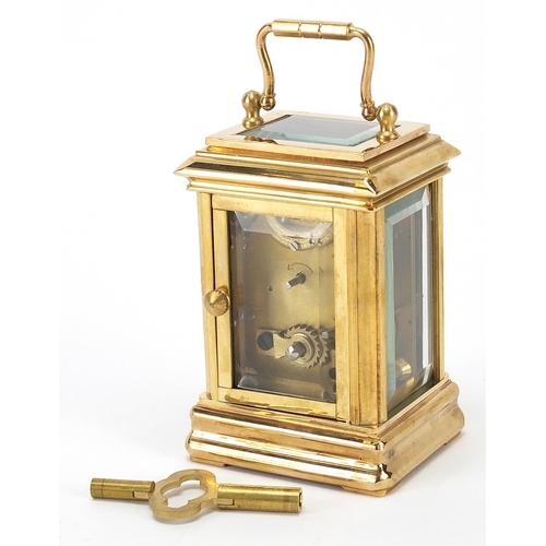 333 - Miniature brass cased carriage clock with enamelled dial, 8.5cm high