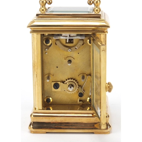 333 - Miniature brass cased carriage clock with enamelled dial, 8.5cm high