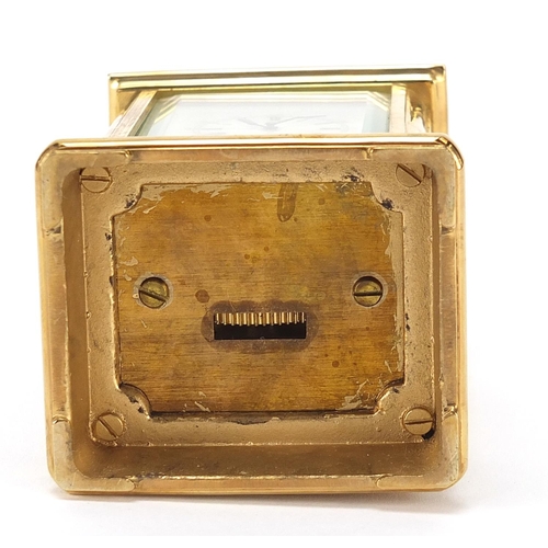 333 - Miniature brass cased carriage clock with enamelled dial, 8.5cm high