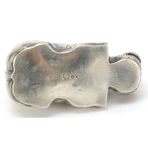 207 - Silver hippopotamus paperweight with ruby eyes, impressed Russian marks, 8cm in length, 71.0g