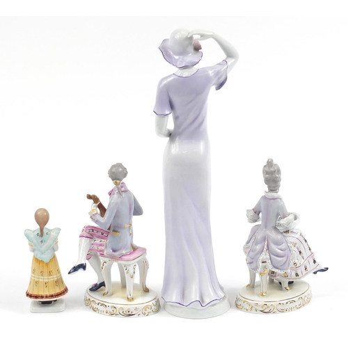 578 - Hollohaza, four Hungarian porcelain figurines, the largest 42cm high