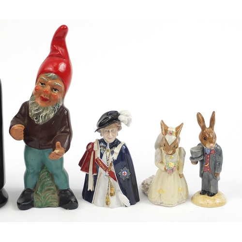 584 - Collectable china figures including West German gnome, Bronte Queen Elizabeth II Golden Jubilee cand... 