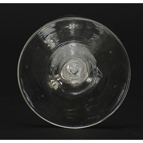 250 - 18th century wine glass with opaque twist stem and facetted bowl, 15cm high