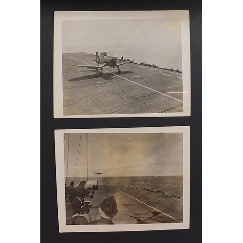 471 - World War II black and white photograph album relating to HMS Rajah Roker class carrier, including p... 