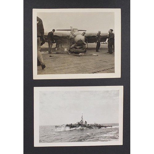 471 - World War II black and white photograph album relating to HMS Rajah Roker class carrier, including p... 