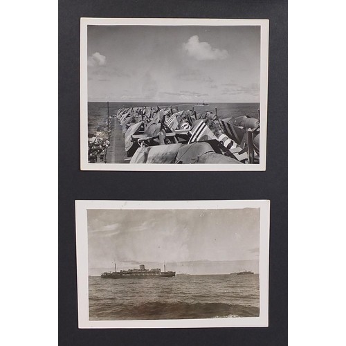 471 - World War II black and white photograph album relating to HMS Rajah Roker class carrier, including p... 