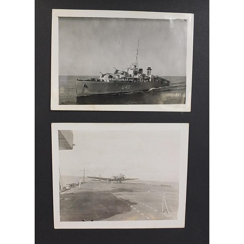 471 - World War II black and white photograph album relating to HMS Rajah Roker class carrier, including p... 