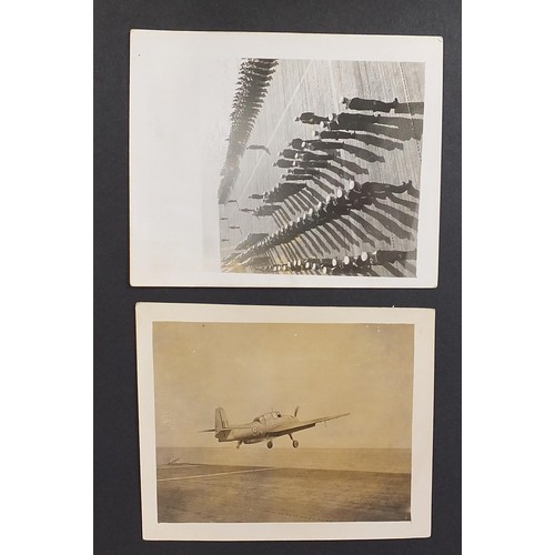 471 - World War II black and white photograph album relating to HMS Rajah Roker class carrier, including p... 