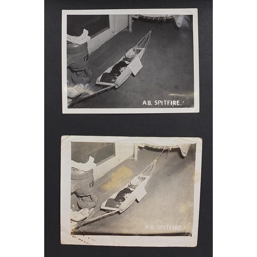 471 - World War II black and white photograph album relating to HMS Rajah Roker class carrier, including p... 