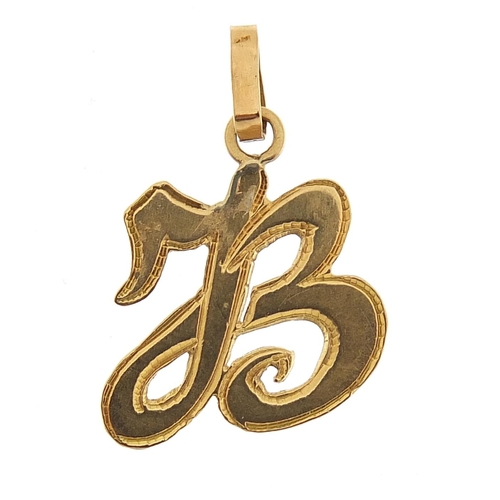 960 - Unmarked gold initial B pendant, (tests as 14ct gold) 2.2cm high, 1.2g